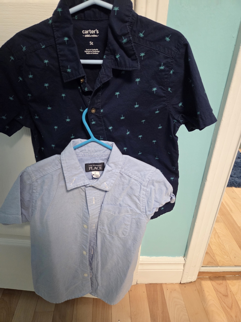 Carter's Navy Short Sleeve Button-Up with Teal Palm Trees